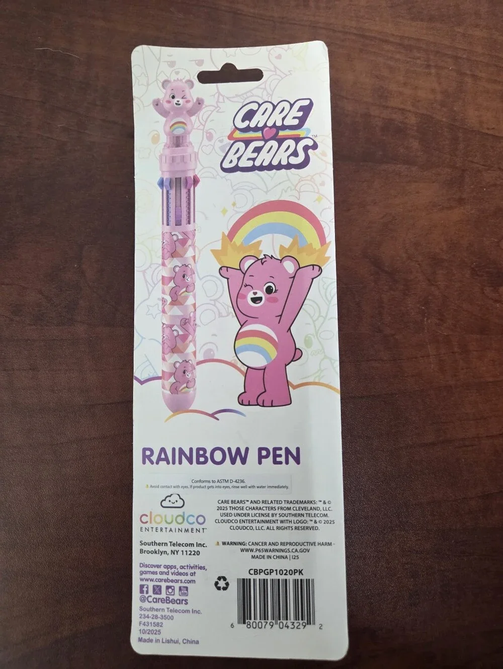 Pick 1 of Care Bears Blue or Pink Multi-Ink Rainbow Pen with Bear Topper Nwt